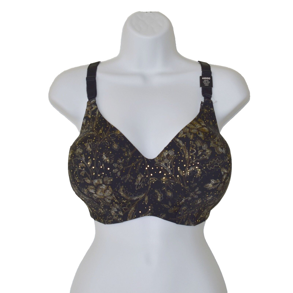 A4 NWT TORRID Everyday Wire Free Dot Bead Floral Rich Black Bra Size 40 DDD $55